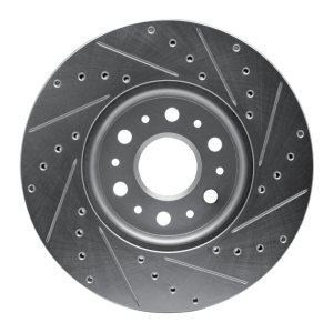 Buick Enclave Brake Rotor (1) - Front Left - R1 Concepts - Drilled & Slotted - Silver - `17-`25